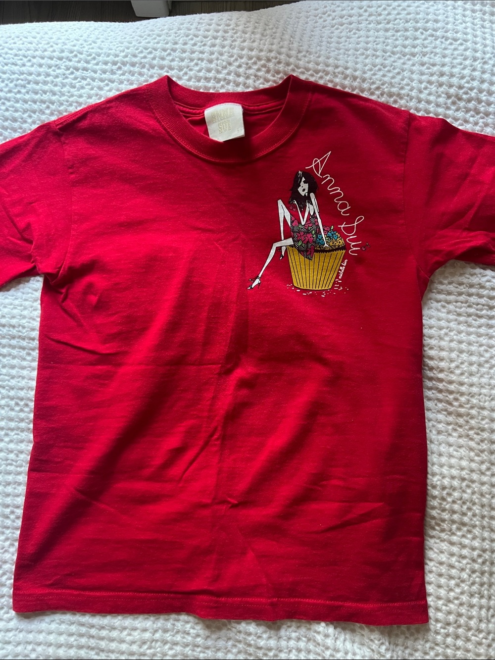 Anna Sui Red Tee with Basket Girl Graphic